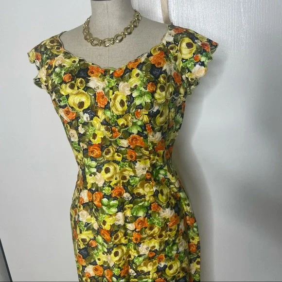 Vintage 1950s Floral Print Wiggler dress Alix of Miami - Picture 6 of 7